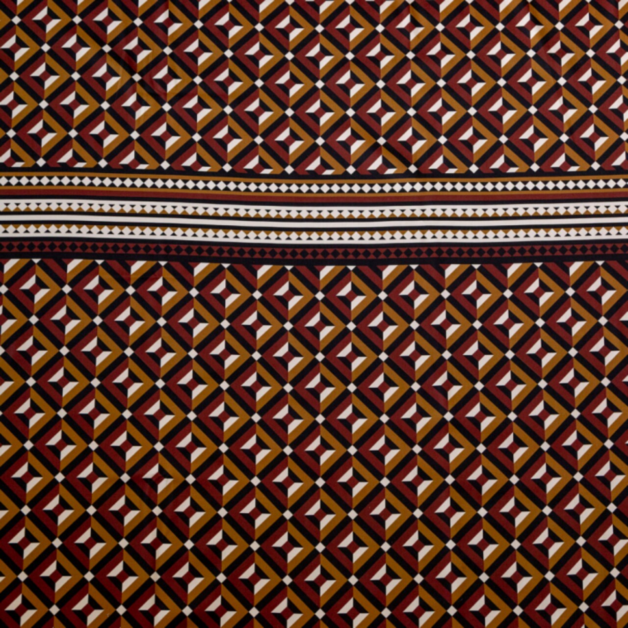 1 Panel Stretch Cotton Sateen Mahogany Geometric Arttumnal Equinox Print Fabric